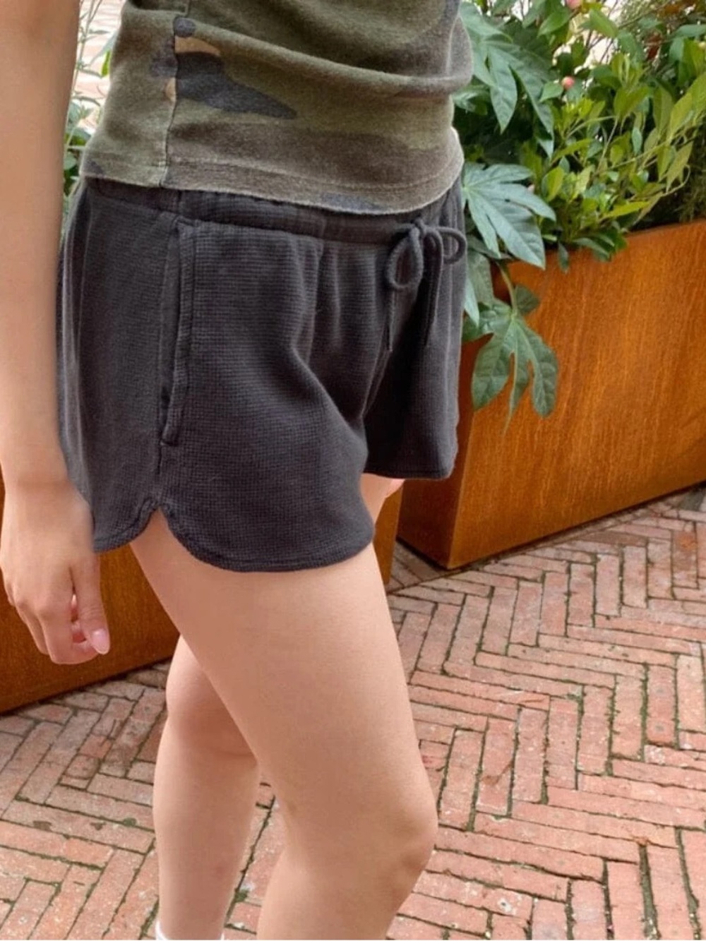 Brandy Melville Black Thermal Waffle Lounge Shorts